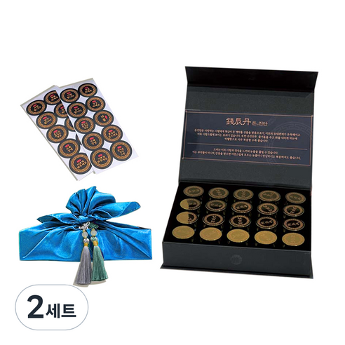 러블리팜 돈진단 한약 용돈박스 20구 + 보자기 + 태슬장식 2p + 설명서 + 원형스티커 풀세트, 청색(보자기), 랜덤발송(태슬장식), 2세트