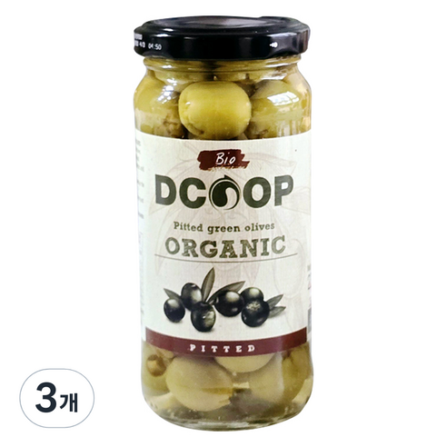 디쿱 유기농 피티드 씨를뺀 그린올리브, 230g, 3개