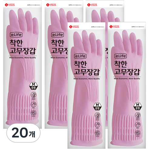 롯데이라이프 착한 고무장갑 중, 핑크, 중(M), 20개
