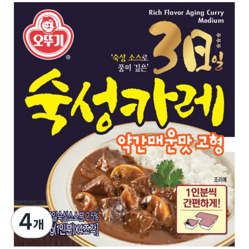 오뚜기 3일 숙성카레 약간 매운맛 고형, 100g, 4개