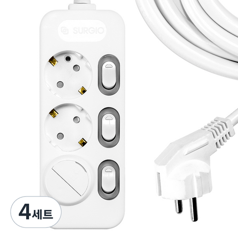 써지오 스위치 개별 멀티탭 3구 + 안전커버 DH-2039-RT, 3m, 혼합색상, 4세트