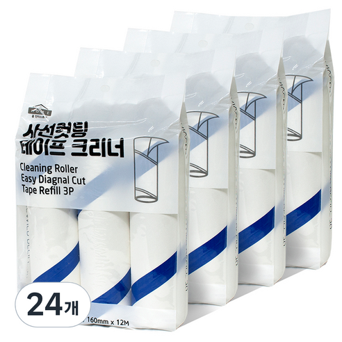 홈인더스트리 사선컷팅 테이프크리너 리필 60매, 24개, 혼합색상