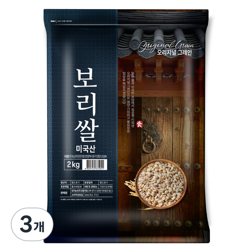 오리지널그레인 미국산 보리쌀, 2kg, 3개