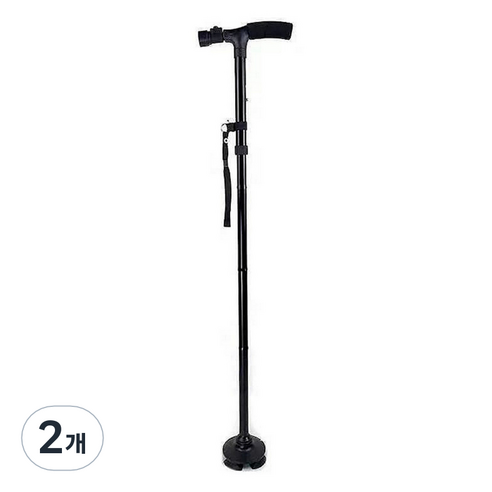 마샤투 LED 접이식 노인 네발 지팡이 효도선물, 블랙, 2개