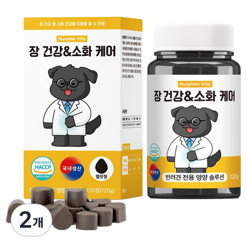 멍템 강아지 장 건강 소화 케어 영양제, 2개, 장건강/소화, 120정