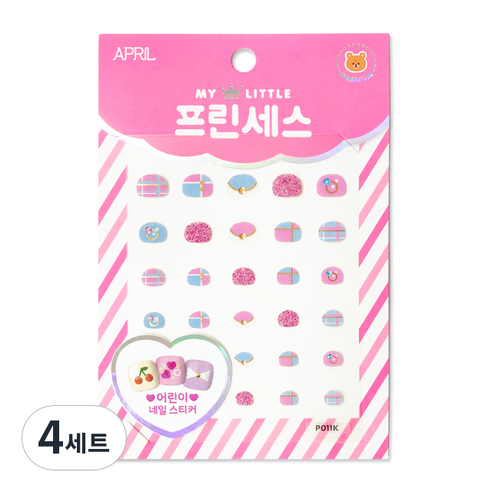 에이프릴 프린세스 키즈 네일스티커, P011K 꿈꾸는 체크, 4세트