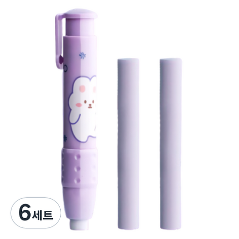 꼬까 슬라이드 캐릭터 지우개 팬 본체 + 리필 2p 세트, 퍼플, 6세트