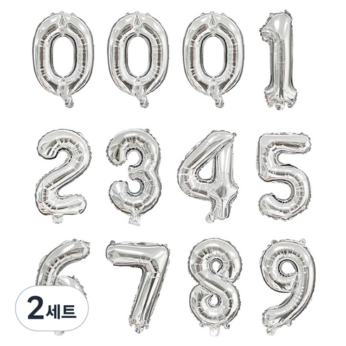 인블룸 은박 숫자 파티풍선 12p 세트, 실버, 2세트