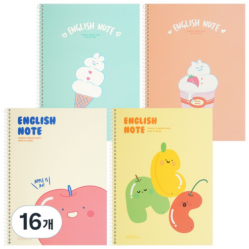 포포팬시 맬렁이 영어노트, 혼합색상, 16개