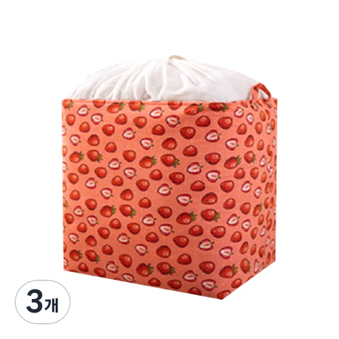 디오셀 대용량스트링 쪼임 이불 수납 다용도 포켓 100L, 3개, 딸기