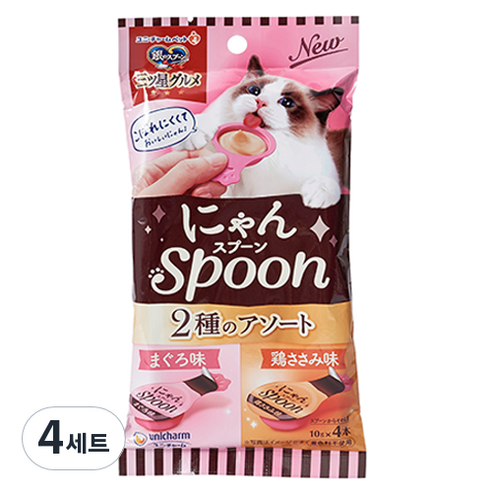 유니참긴노스푼 고양이 냥스푼 간식 2종 x 2p 세트 40g, 참치/닭가슴살, 4세트
