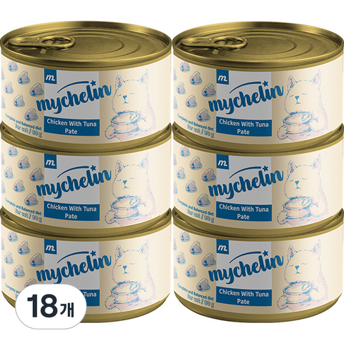 마이슐랭 고양이 주식 비프 파테 습식캔, 닭+참치, 80g, 18개