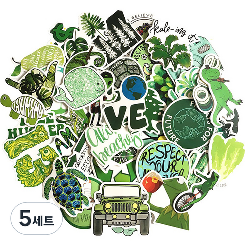 캐리어스티커 노트북 스트릿 방수 데코그린 50종 세트, 혼합색상, 5세트