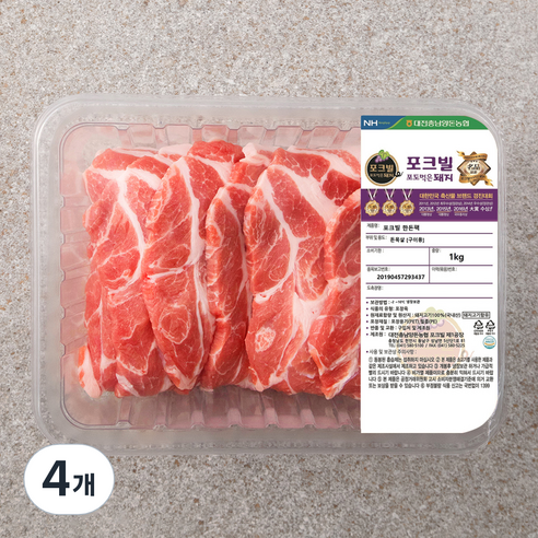 농협 포크빌 한돈 목심 구이용, 1kg, 4개