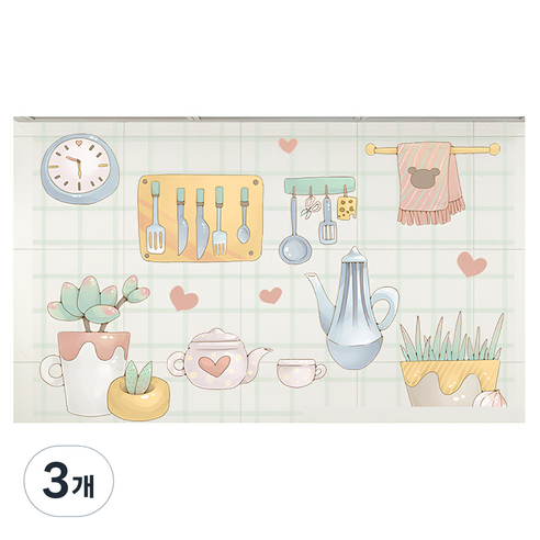 아이엠데이즈 주방 기름방지 타일 시트지, 웜키친, 3개