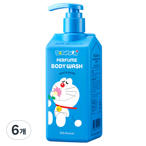 밀크바오밥 퍼퓸 바디워시 화이트머스크향 도라에몽 에디션 랜덤발송, 6개, 300ml