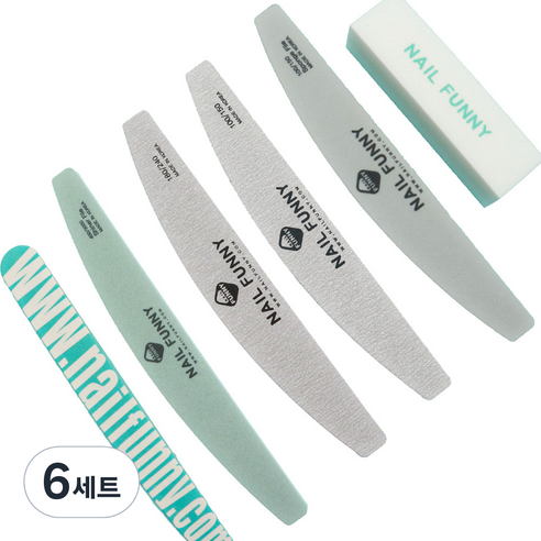 퍼니 네일케어 우드파일 + 샌딩블럭 + 지브라파일 2종 + 샤이너 + 샌딩스펀지, 6세트, 혼합색상