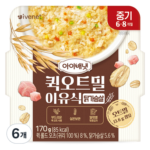 아이배냇 유아용 퀵 오트밀 이유식 중기, 6개, 170g, 닭가슴살