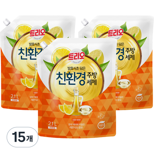 트리오 발효식초 담은 친환경 주방세제 레몬향, 15개, 2.1L