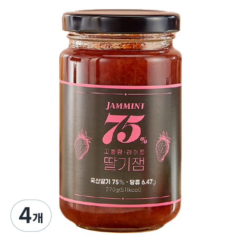 JAMMINT 알룰로스로 만든 고함량 라이트 딸기잼, 270g, 4개