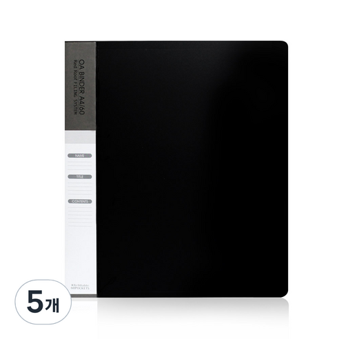 빅드림 A4 60매 OA 클리어바인더 속지추가 가능 화일, 블랙, 5개
