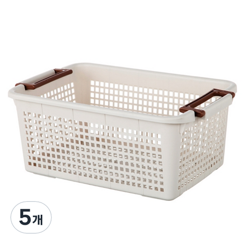더자카 사각그물 손잡이 수납함, 아이보리, 5개