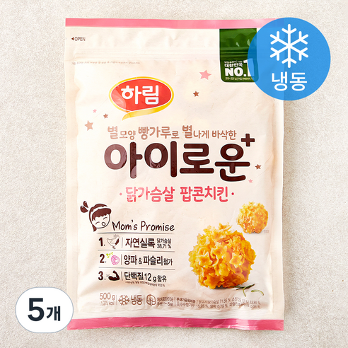 하림 아이로운 닭가슴살 팝콘치킨 (냉동), 500g, 5개