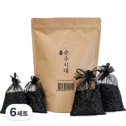 순수시대 야자 활성탄 탈취제 + 망사주머니 4p, 6세트, 500g