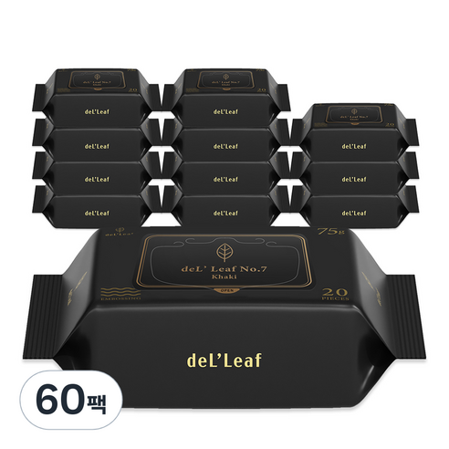 델리프 도톰 엠보싱 저자극 넘버 세븐 카키 물티슈 리필형 휴대, 20매, 60개
