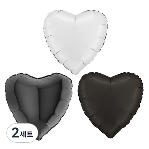 그라보벌룬 은박 하트풍선 3종 세트, 새틴화이트, 블랙, 새틴블랙, 2세트