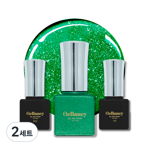 벨랑시 원스텝 젤네일 5ml + 젤네일 베이스 5ml + 젤네일 탑 5ml 세트, 2세트, 벨랑시 베이스 5ml+SN 40 그린 글리터 5ml+벨랑시 탑 5ml