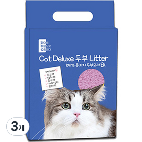 마마쇼 디럭스 가는입자 두부모래 3kg, 8L, 3개, 복숭아향