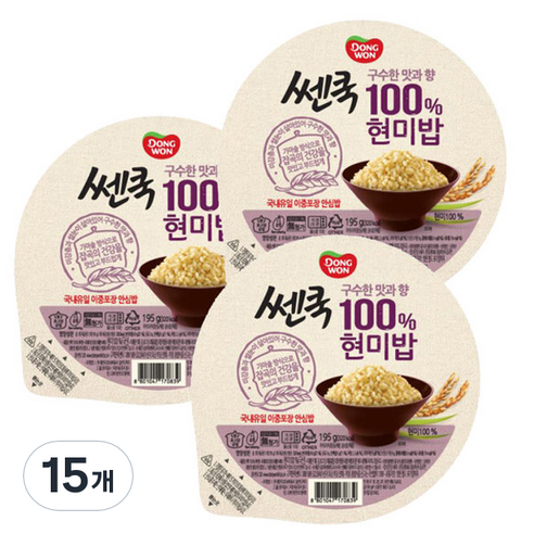 동원 쎈쿡 100% 현미 즉석밥, 195g, 15개