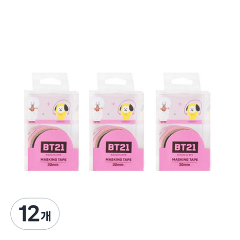 라인프렌즈 BT21 마스킹테이프 30mm, 핑크, 12개