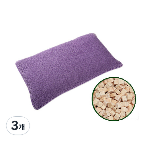 편백아트 큐브칩 순면 천연염색 편백 베이직 베개, 보라, 3개