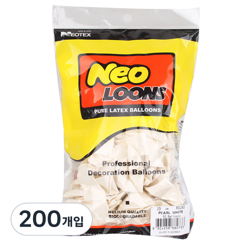 네오룬스 30 cm 라운드풍선, 펄 화이트, 200개