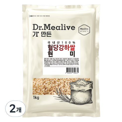 밀리브 혈당강하쌀 현미, 1kg, 2개