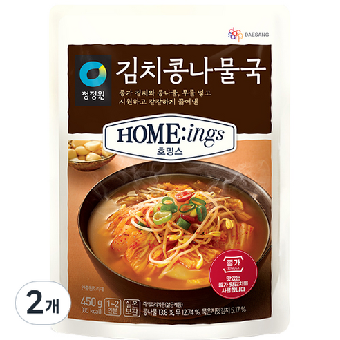 대상 청정원 호밍스 김치콩나물국, 450g, 2개