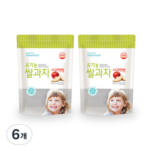 베베푸드 유기농 쌀과자 떡뻥 20g, 사과, 6개