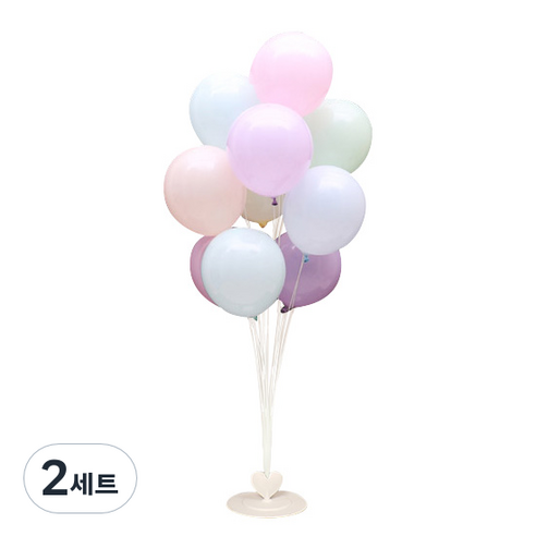 와우파티코리아 하트풍선꽂이 세트, 마카롱 혼합, 2세트