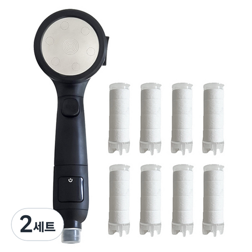 윈프라이스 온도체크 4way 필터 샤워기 + 전용필터 8p 세트, 2세트, 블랙(샤워)