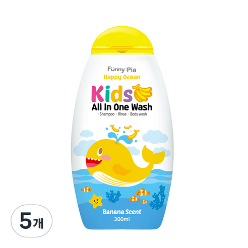 퍼니피아 해피 오션 키즈 올인원 워시 바나나, 300ml, 5개