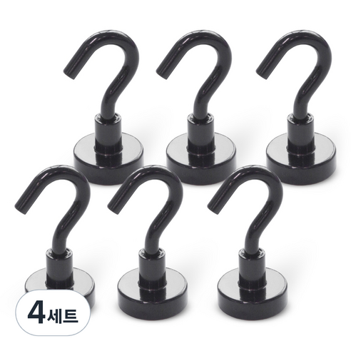 명진 초강력 자석고리 후크 6p, 블랙, 4세트