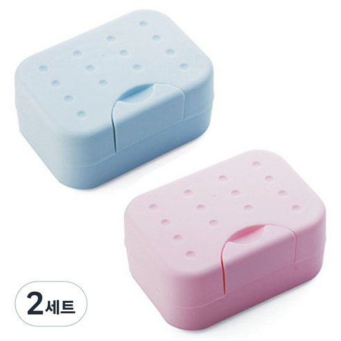 리버그린 블럭 여행용 비누케이스 블루 + 핑크, 2세트