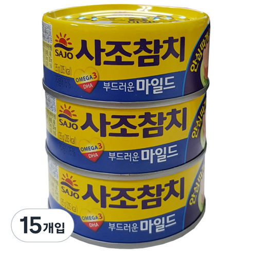 사조참치 안심따개 마일드 참치, 135g, 15개