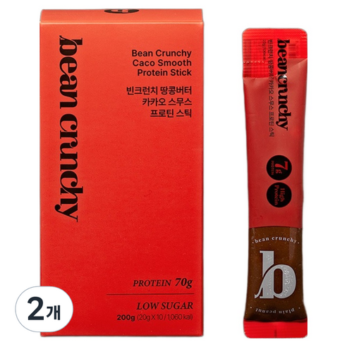 빈크런치 땅콩버터 카카오 스무스 프로틴 스틱 10p, 200g, 2개