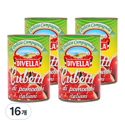 디벨라 DIVELLA 꾸베띠 토마토 다이스 통조림, 400g, 16개