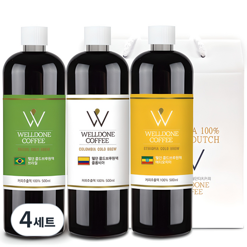 웰던커피 더치커피 3병 선물세트, 브라질 산토스 + 콜롬비아 슈프리모 + 에디오피아 예가체프, 4세트