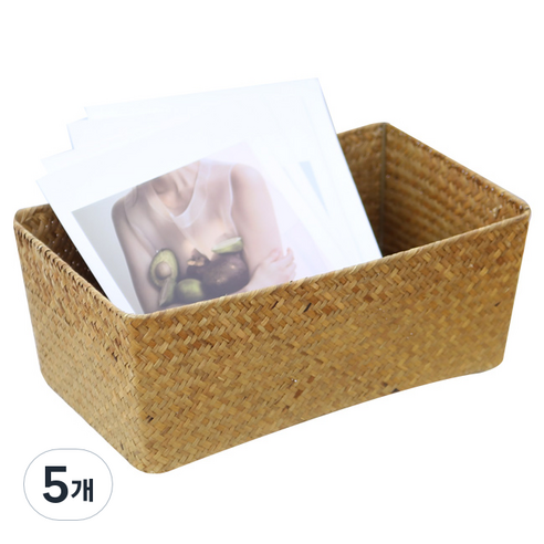 내일의공간 작은 직사각 라탄바구니 XL 33 x 19 x 12cm, 네츄럴, 5개