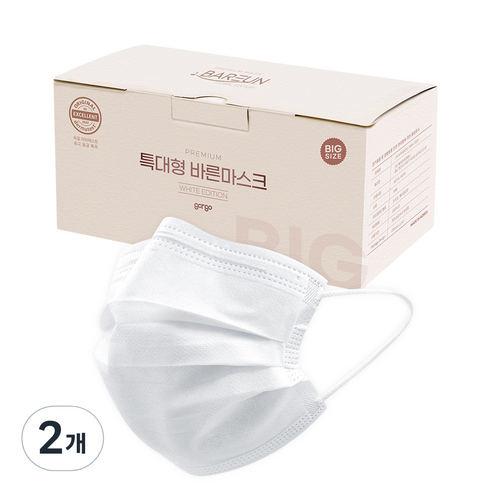 고르고 바른 마스크 특대형, 50매입, 2개, 화이트